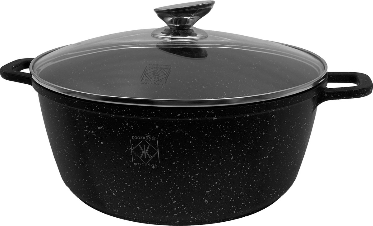 Kookkunst Holland braadpan met glazen deksel marmeren coating - inductie - Ø 20 cm