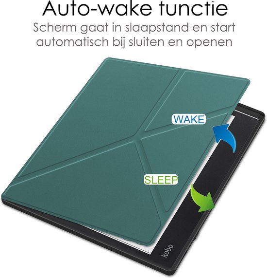 Hoes Geschikt voor Kobo Elipsa 2E Hoesje Bookcase Cover Book Case Hoes Sleepcover Trifold Met Screenprotector - Donkergroen van FMP Brands. — afbeelding 3