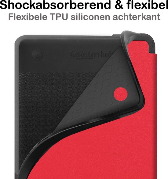 Hoesje Geschikt voor Kobo Clara 2E Hoesje Luxe Bescherm Case Met Screenprotector - Hoes Geschikt voor Kobo Clara 2E Hoes Book Cover - Rood van Hoesje  — afbeelding 3
