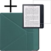 Hoes Geschikt voor Kobo Sage Hoesje Bookcase Cover Book Case Hoes Sleepcover Trifold Met Screenprotector - Donkergroen