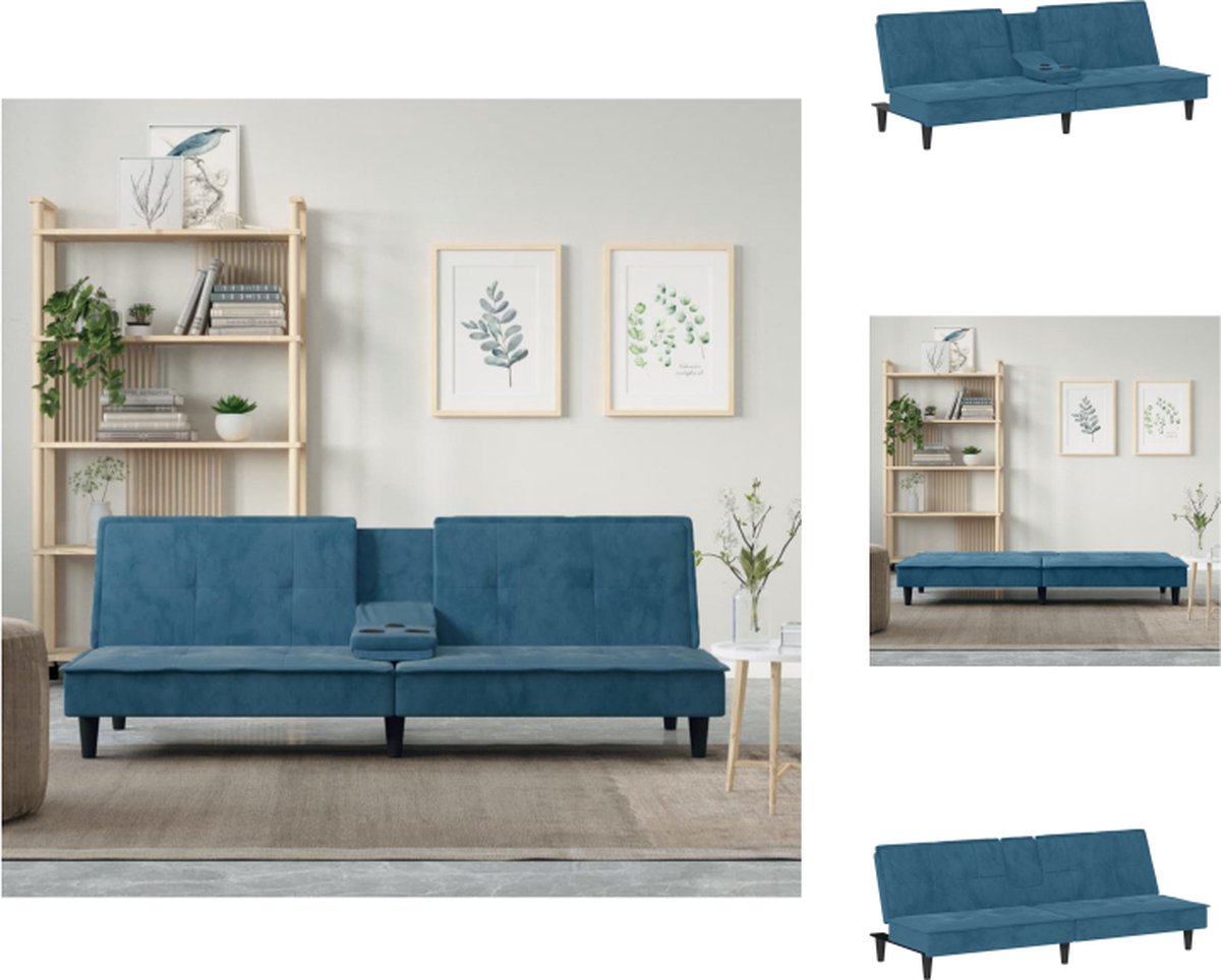 vidaXL Slaapbank - met - bekerhouders - fluweel - blauw