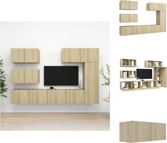 vidaXL Televisiemeubelset Hangend Spaanplaat - 80 x 30 x 30 cm - 30.5 x 30 x 90 cm - 60 x 30 x 30 cm - Sonoma Eiken - Kast