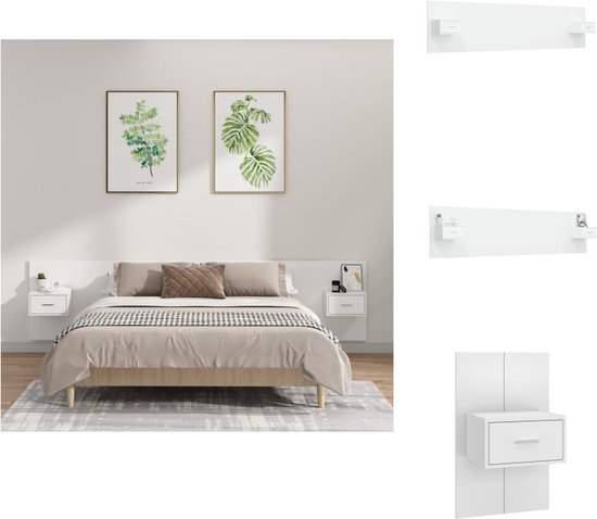 vidaXL Hoofdbord Bed - Klassiek Design - Stevig Materiaal - Wandmontage - Opbergruimte - Kleur- Wit - Afmetingen- 240x1.5x80cm - Inclusief- 2x Nachtkastjes - vidaXL - Bedonderdeel
