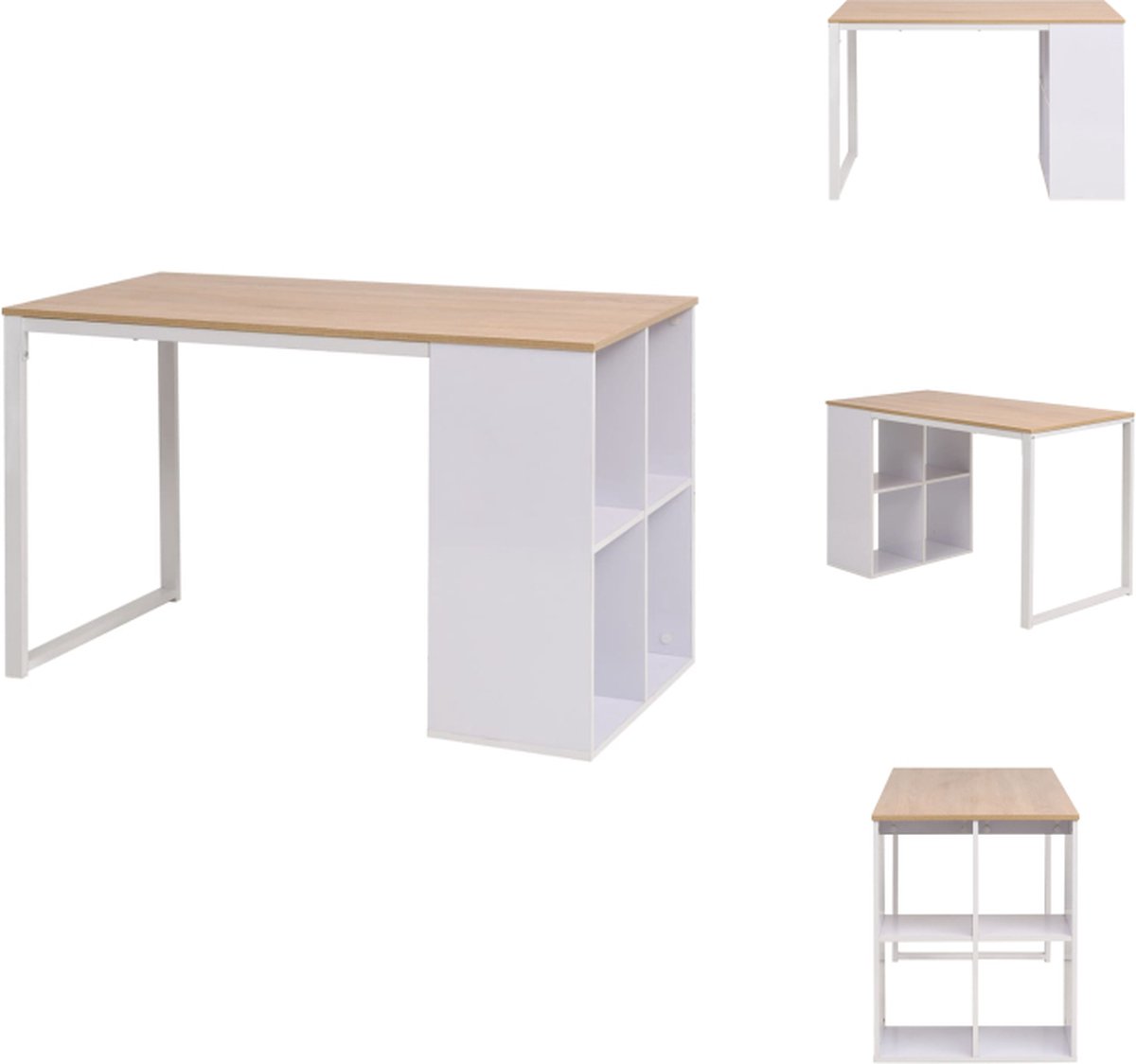 vidaXL Schrijftafel Modern - Bewerkt hout - 120 x 60 x 75 cm - Eiken - wit - Met 4 opbergvakken - Bureau