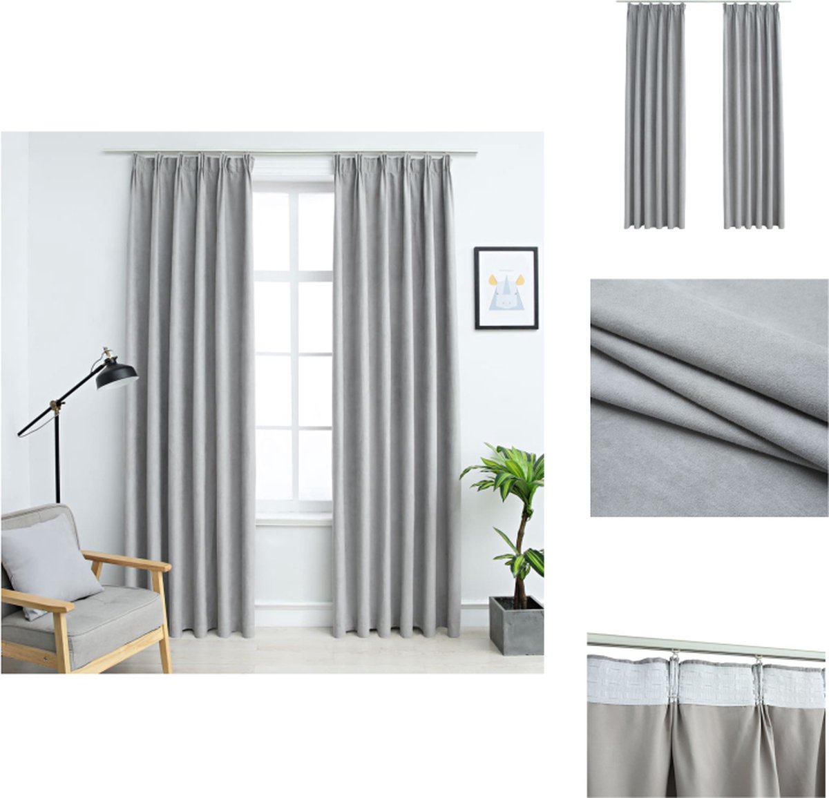 VidaXL Gordijnen 140 x 175 cm grijs suède-touch polyester (set van 2) Gordijn