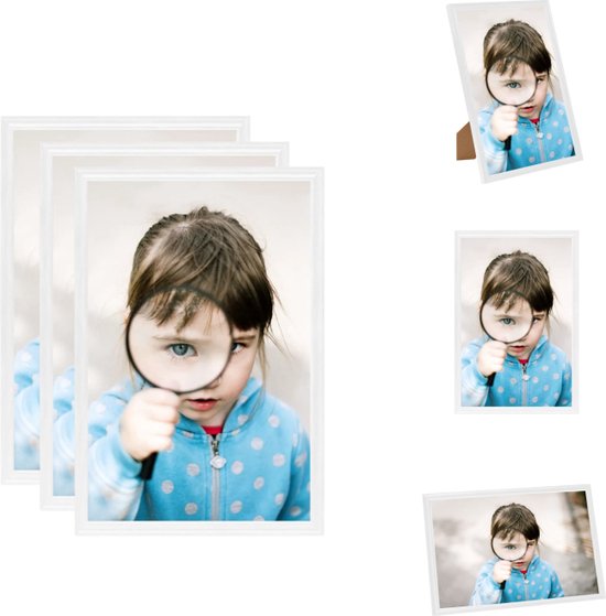 vidaXL Fotolijsten - 10 x 15 cm - wit - MDF en PS - set van 3 - Fotolijst