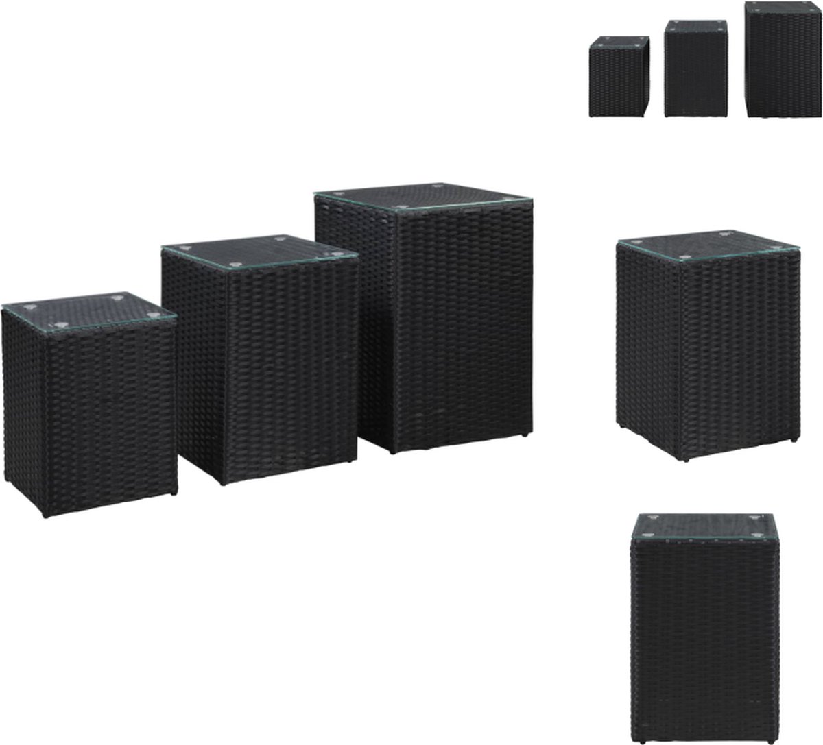 VidaXL Bijzettafels Poly Rattan Zwart Set van 3 Tafel