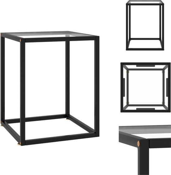 vidaXL Salontafel - Gehard glas en gepoedercoat staal - 40 x 40 x 50 cm - Zwart - Transparant - Tafel