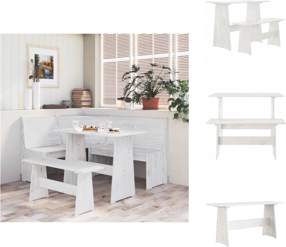 vidaXL Eettafel - met - bankje - REINE - massief - grenenhout - wit