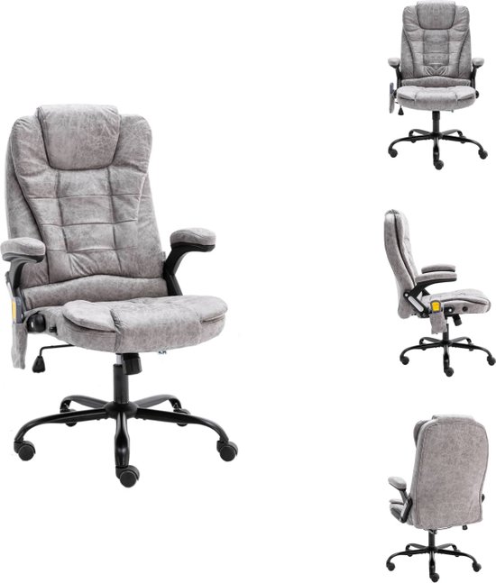 vidaXL Ergonomische kantoorstoel - lichtgrijs - 67x71x(110-119) cm - Massage en verwarming - Bureaustoel