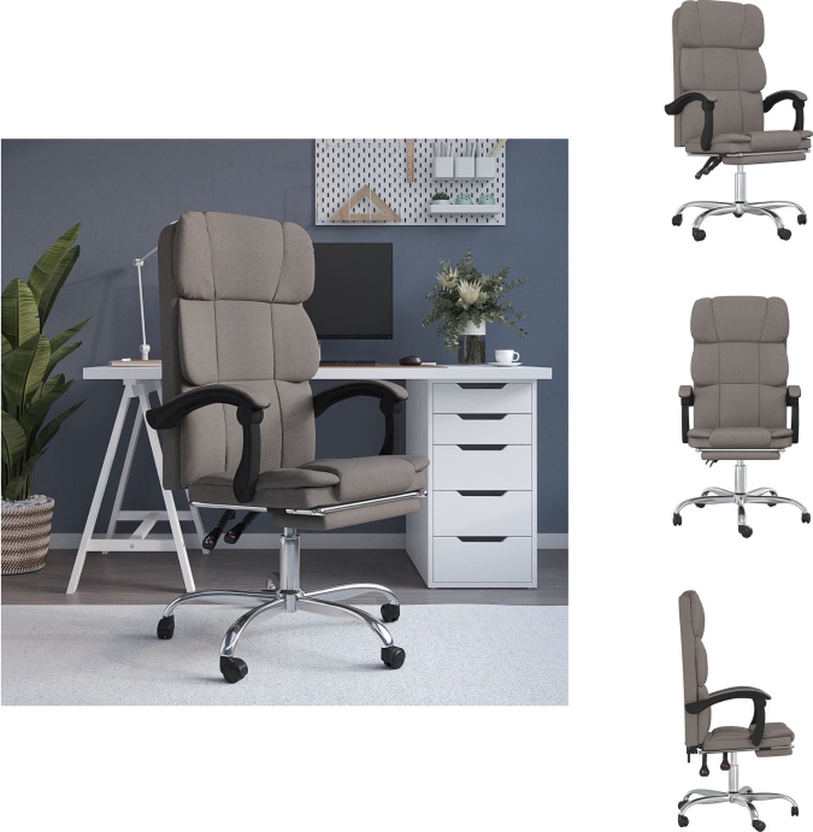 VidaXL Verstelbare bureaustoel Stof Taupe 63x56x(112.5-122)cm Duurzaam materiaal Bureaustoel