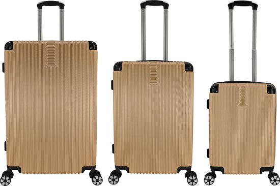 SB Travelbags 3 delige bagage kofferset 4 dubbele wielen trolley - Champagne - 75cm/65cm/55cm