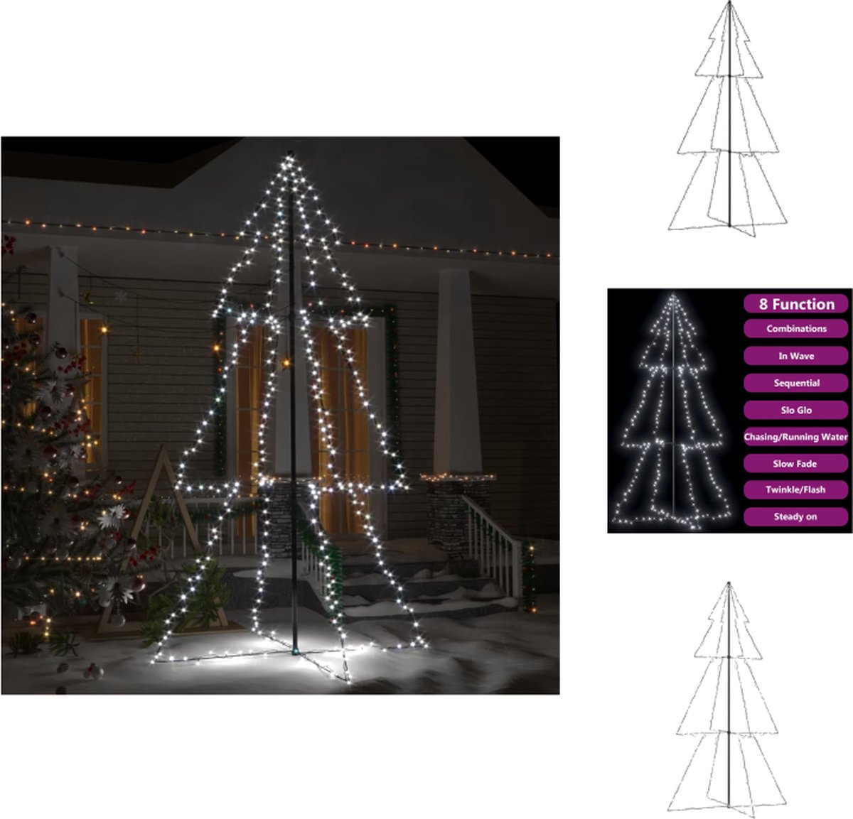 vidaXL Kerstkegelboom - 120 x 220 cm - LED-verlichting - 8 lichteffecten - Decoratieve kerstboom