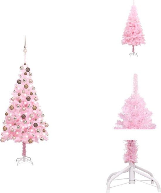 vidaXL Kunstkerstboom - Roze - 180 cm - Met LED-verlichting - Inclusief kerstballen en piek - Decoratieve kerstboom