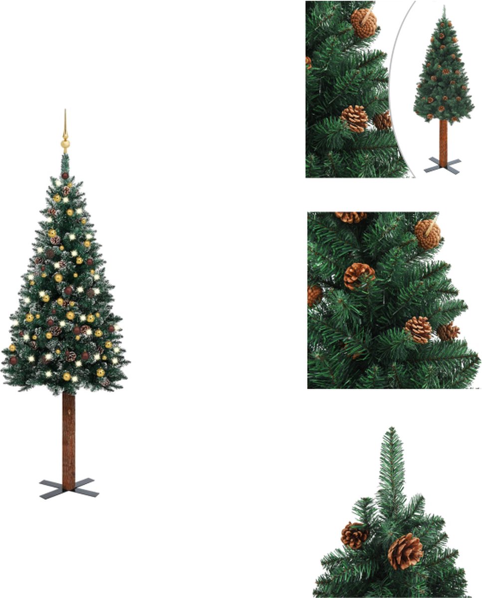 vidaXL Smalle Kerstboom - PVC - grenenhout - gepoedercoat staal - 210 cm - LED-verlichting - 465 uiteinden - Decoratieve kerstboom