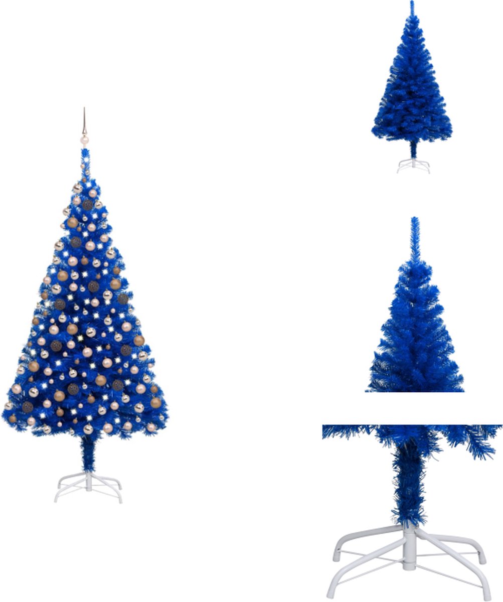 vidaXL Kunstkerstboom - Blauw 210 cm - LED-verlichting - Inclusief kerstballen en piek - Decoratieve kerstboom