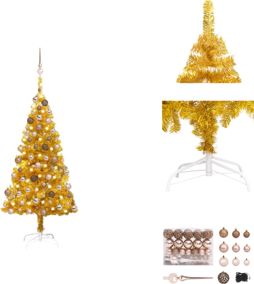 vidaXL Kunstkerstboom Goud 150 cm - LED-verlichting - PET - Stalen poten - USB-aansluiting - Decoratieve kerstboom