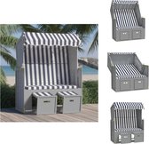 vidaXL Chaise longue de plage - Blauw/ Wit/ Grijs - 115x55x133/151/156 cm - Dossier réglable - Chaise longue
