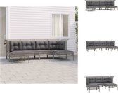 vidaXL loungeset - poly rattan - grijs - 2x middenbank - 2x hoekbank - 2x voetenbank - 6x kussens - modulair design - Tuinset
