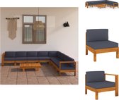 vidaXL Houten loungeset - Acaciahout - Donkergrijs - 2 middenbank (1 armleuning) - hoekbank - 5 middenbank - tafel - 8 zitkussen - 9 rugkussen - Tuinset