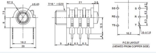 Struct Jack Pin 6.35MM Stereo Jack chassisdeel Socket Jack PCB Pins | bol