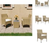 vidaXL Bistroset - 3-delig - Staal en PE-rattan - Beige - Afmetingen tafel- 41.5 x 41.5 x 43 cm - Afmetingen stoel- 52 x 57 x 84 cm - Tuinset