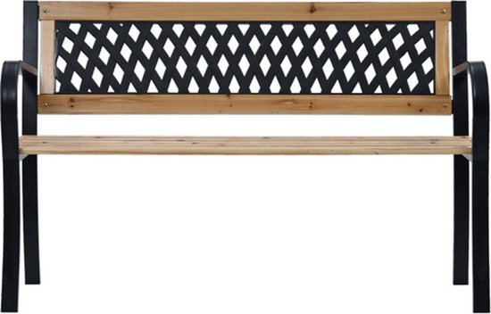 vidaXL Banc de jardin - Bois Massief et acier - 120 x 53 x 77 cm - Motif à carreaux - Banc de jardin