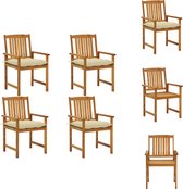 vidaXL Buitenstoelen - Gelatte houten - Massief acaciahout - Crème kussens - 61 x 57 x 92 cm - Tuinstoel