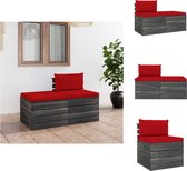 vidaXL Pallet loungeset - grenenhout - 60 x 65 x 71.5 cm - rood kussen - Tuinset