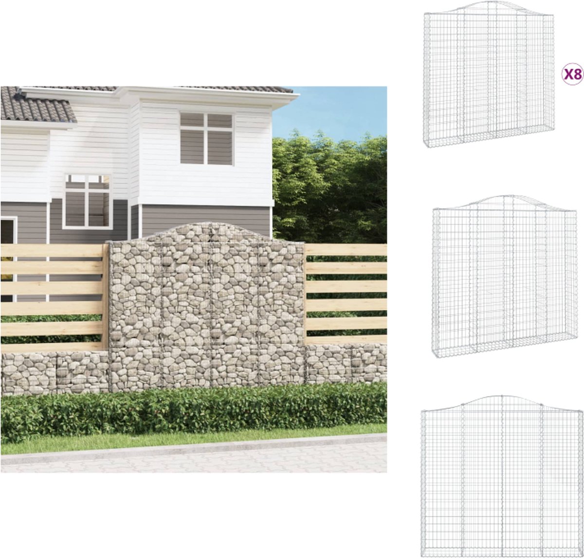 VidaXL Schanskorf voor tuin 200x30x180 200 cm Duurzaam gegalvaniseerd ijzer 8 stuks Bloempot