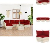 vidaXL Pallet Lounge Set - 7-delig - Geïmpregneerd vurenhout - Wijnrode kussens - Tuinset