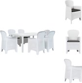 vidaXL Tuinset Rattan-look - 150x90x72cm - Wit - Kunststof - 6 stoelen en 6 kussens - Tuinset