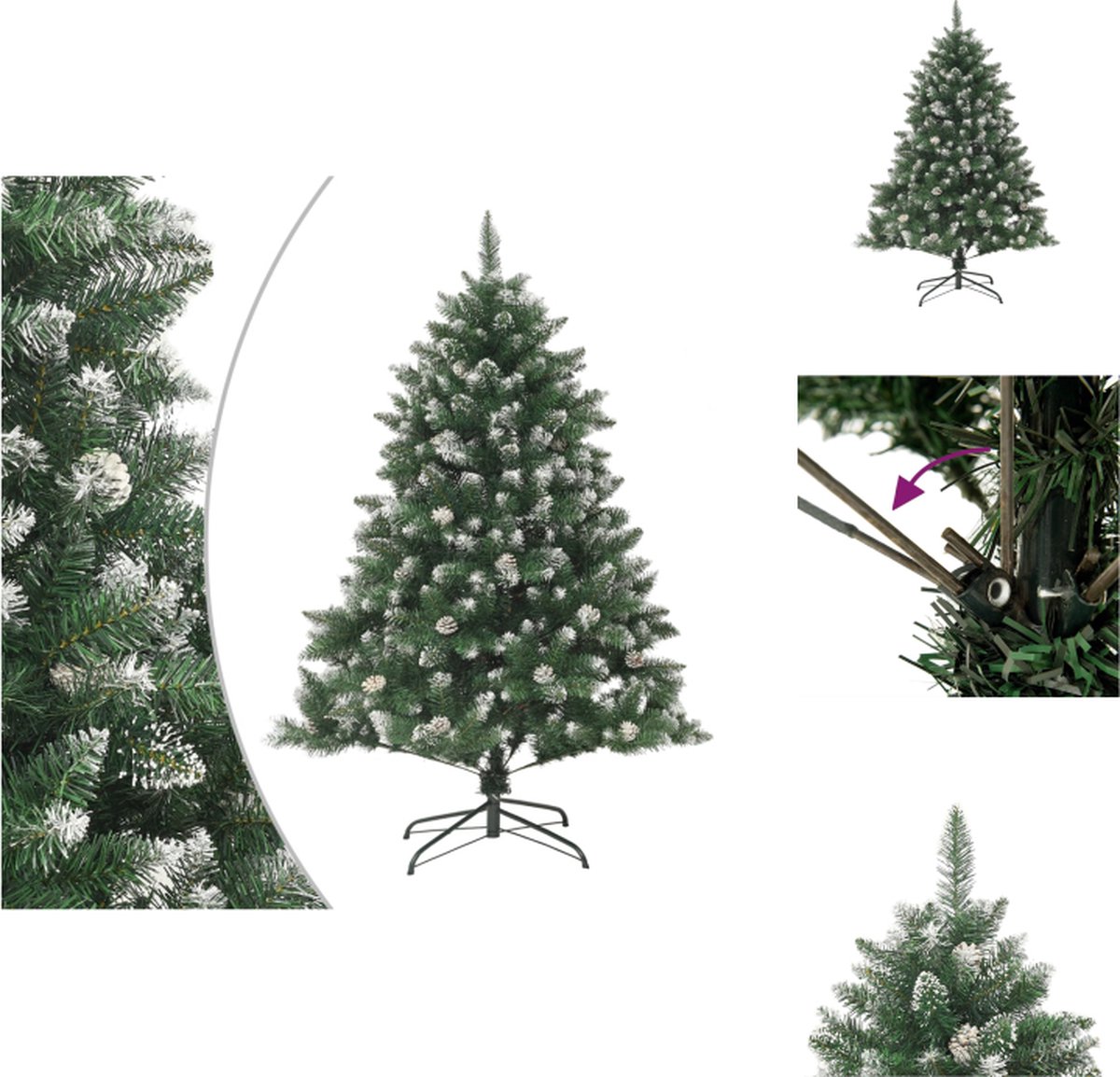 vidaXL Kerstboom Luxe - 150 cm - Groen/Wit - Met scharnierende constructie - Decoratieve kerstboom