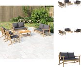 vidaXL Tuinloungeset - Bamboe - 1 tafel - 2 bankjes - 2 tuinstoelen - Donkergrijs kussens - Modulair design - Tuinset
