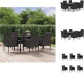 vidaXL Tuinset - PE-rattan - Gepoedercoat staal - Gehard glas - Zwart - 160 x 80 x 74 cm - Comfortabel design - Tuinset