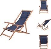 vidaXL Chaise de plage - Réglable - Cadre en bois - Siège résistant aux intempéries - Blauw - 60x112/119/127 cm - Incl - kussen - Chaise de jardin