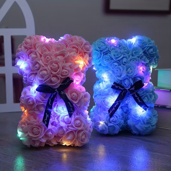 Livano Roses Teddy Bear - Rose Bear - Rose Bear - Cadeau de Saint-Valentin pour Cheveux et Hem - Femme - Rose avec lumière