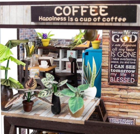 Crafts&Co Kit de construction miniature Adultes – Bois – Maison de poupée DIY – Cadeau de Noël – Café