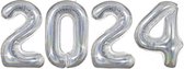 Folie Ballon Cijfer 2024 Oud En Nieuw Versiering Nieuw Jaar Feest Artikelen Happy New Year Glitter Zilver - XL Formaat