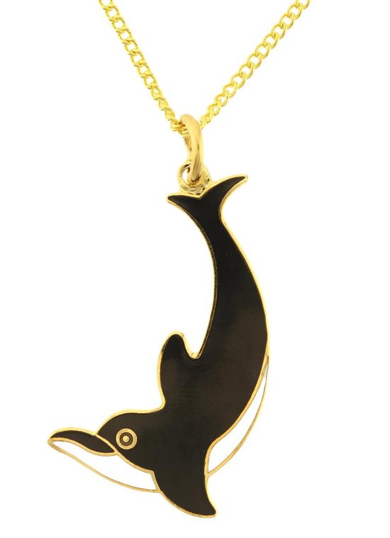 Behave Ketting goud kleur dolfijn zwart wit emaille 28 cm
