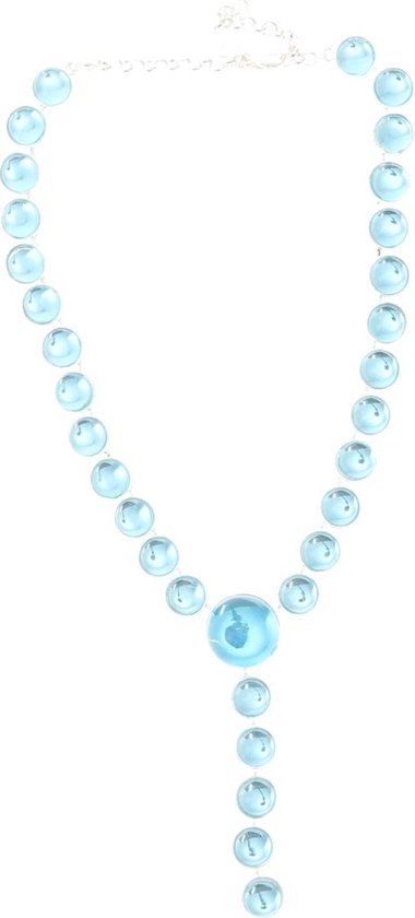 Behave Dames ketting zilver kleur met blauwe stenen en hanger 44 cm