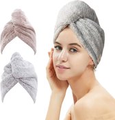 Haarhanddoek/tulband, haardrogende handdoek met knopen, microvezel handdoek, 2 stuks