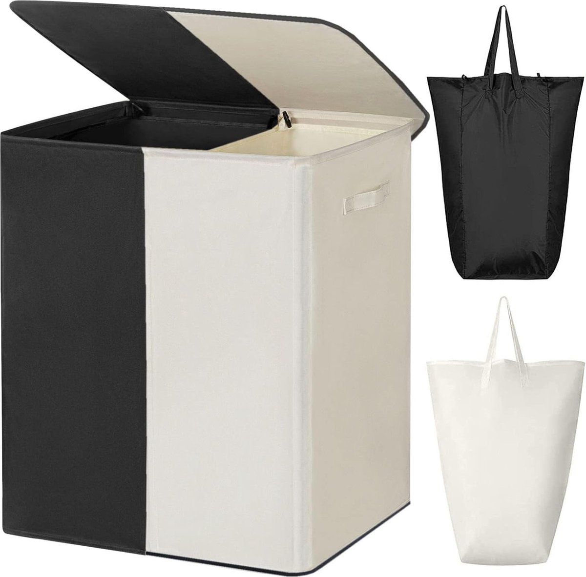 Goedkoopste 154L Laundry Basket, Laundry Hamper, 2 Compartments with Lid, Large Laundry Basket and Removable Laundry Bag, Large, Foldable, 2 Dividers, Laundry Basket with Handles for Laundry Room (Black