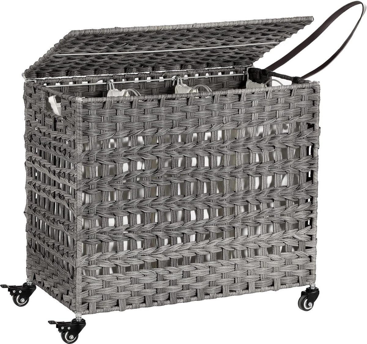 Handgeweven Polyrattan Wasmand met 3 Compartimenten - Grijs - LCB083G02