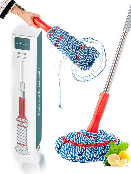COSTWAY Wischmopp und Eimersystem 2,4L mit Auswringfunktion, 3-Kammer, 2 waschbaren Mikrofaser-Pads, Flacher Bodenwischer Bodenreinigungssystem für Nass- und Trockenreinigung (6 Mopp-Pads