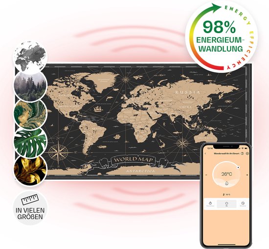Klarstein Wonderwall Air Art Slimme Infrarood Verwarming - Warmtepaneel - 120X60 Cm - 700 W - 14 M² - Design Front - App Controle - Geruisloos - Wandmontage - Afstandsbediening - Praktisch - Thermostaat - Weektimer - Ip44 - Motief: Nachtkaart