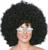 Carnaval verkleed XL afropruik - zwart - krullen - heren - Seventies/Disco thema - met sterren zonnebril