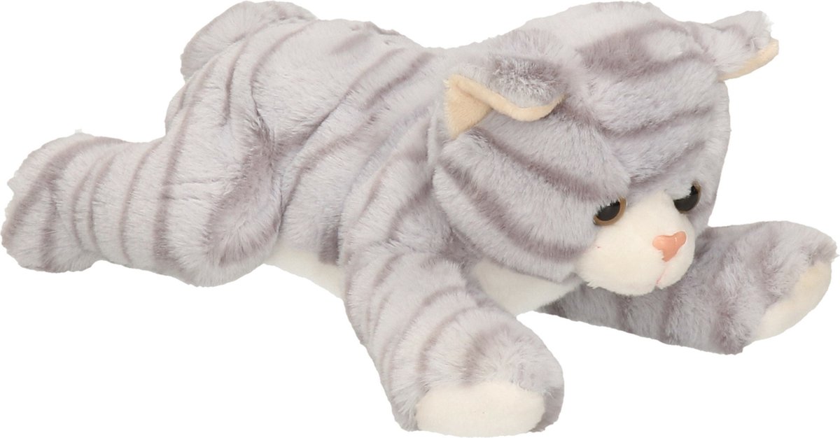 Pluche poes/kat knuffel - grijs - 25 cm - speelgoed knuffels - Huisdierenknuffels/knuffeldieren voor kinderen