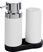 Easy Squeez-e afwasstation wit, combinatie van navulbare afwasmiddel- en zeepdispenser ideaal voor de badkamer, keuken en gastentoilet, inhoud ca. 250 ml per dispenser, afmetingen 15 x 18 x 7 cm