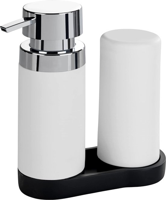 WENKO Afwasmiddeldispenser Easy Squeez-e, hoogwaardige dispenser voor afwasmiddel in de keuken, eenvoudige dosering, zeepdispenser van lekvrije siliconen, inhoud 250 ml, 6 × 14 cm, steenrood